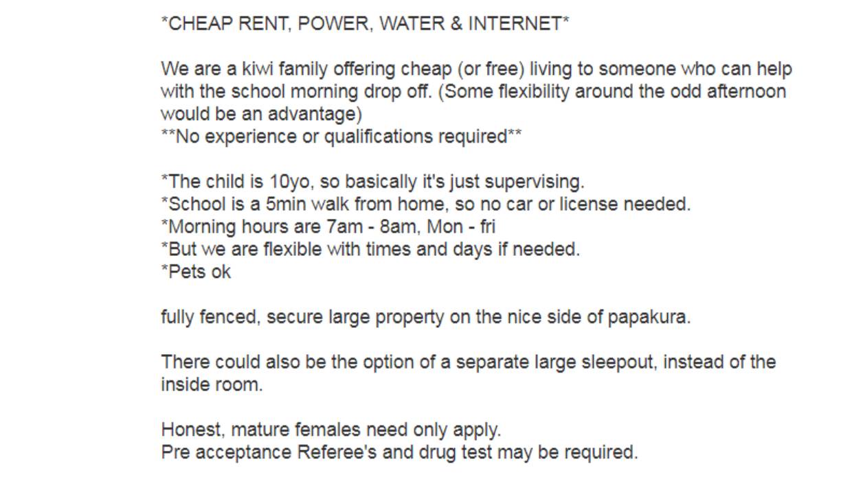 flatmate wanted ad