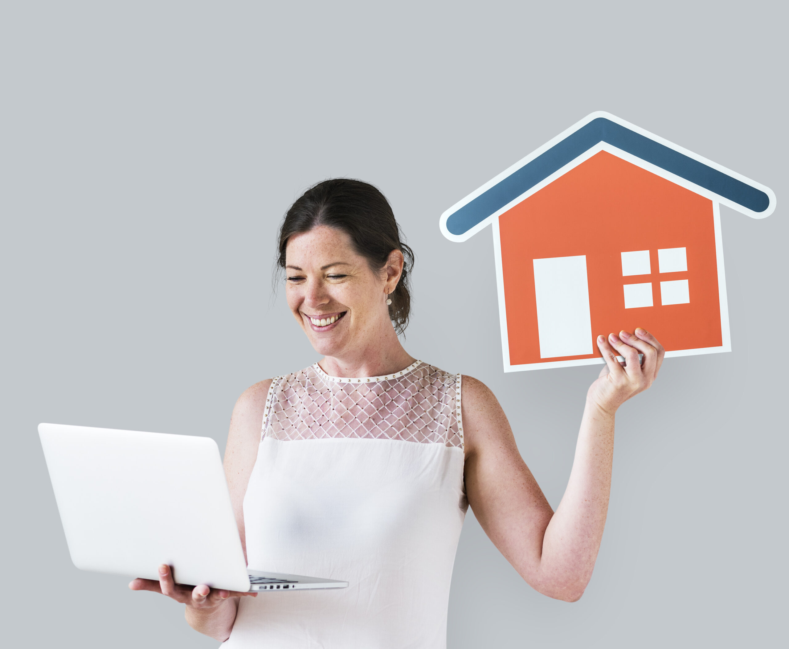 A woman with computer security icon