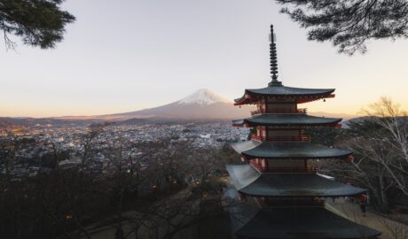 Mt. Fuji and Chureito pagoda in Tokyo, Japan