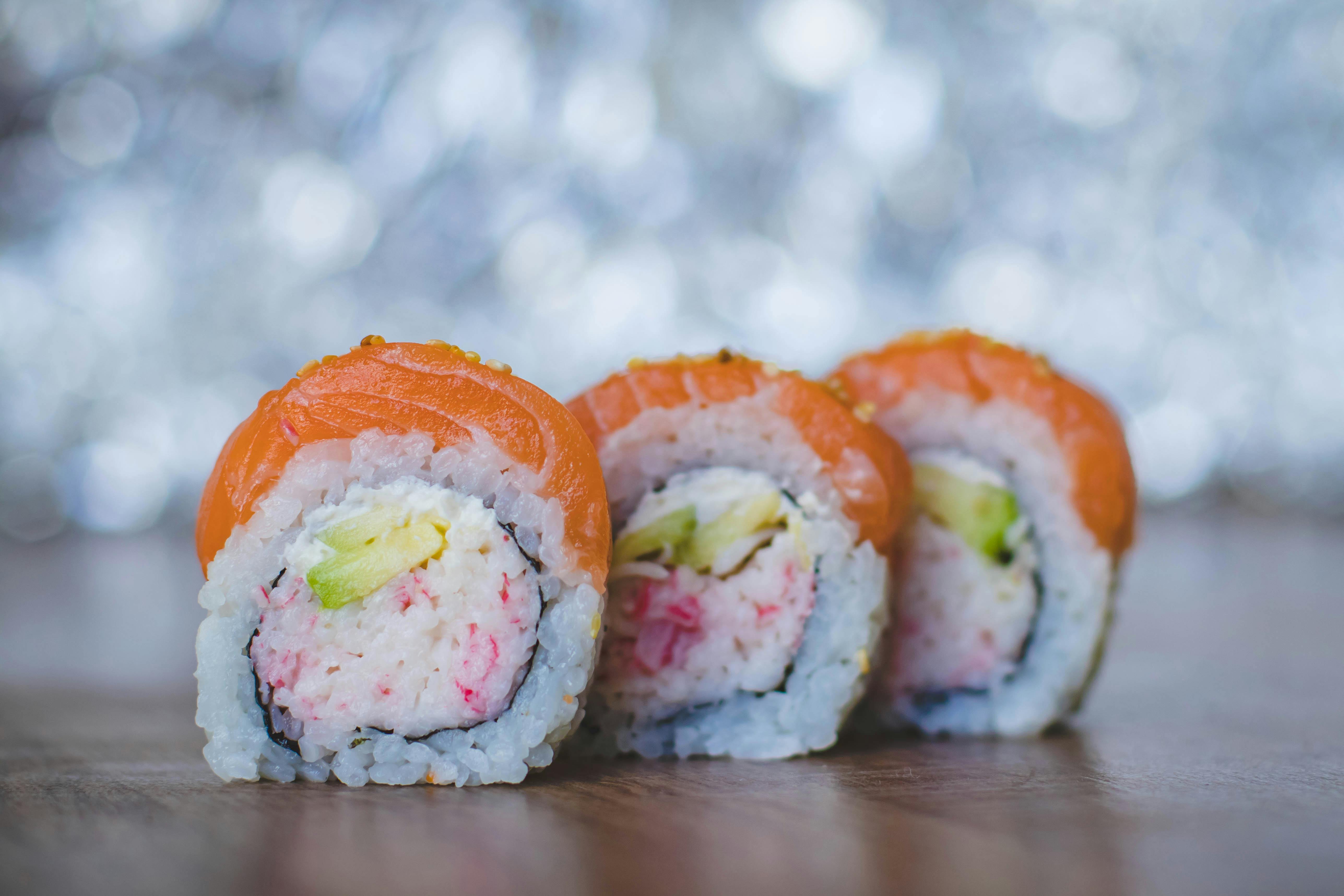 Photo by Valeria Boltneva: https://www.pexels.com/photo/close-up-photo-of-three-sushi-1148086/