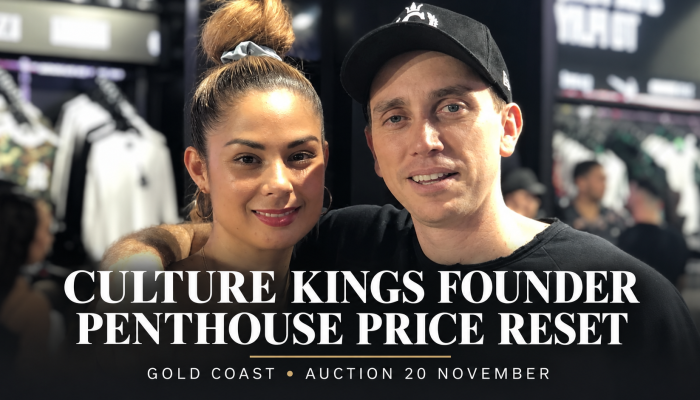 Simon and Tah-nee Beard with the headline “Culture Kings founder — Penthouse price reset”.